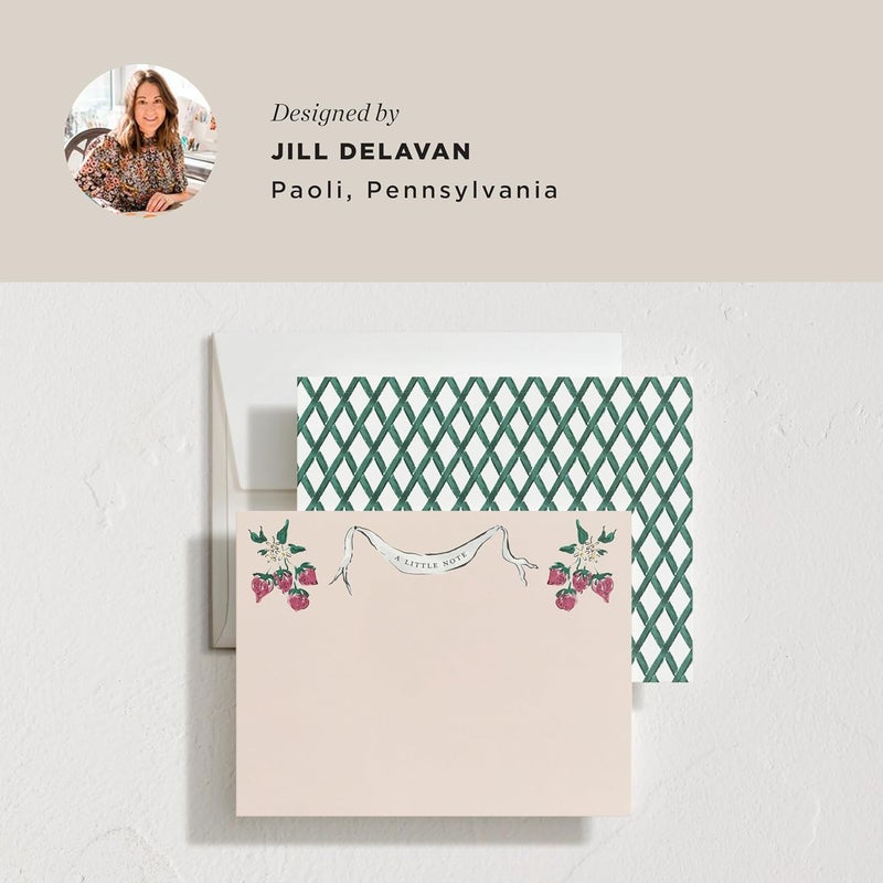 Minted Strawberry Queen Stationery Set, Set of 10, Flat Note Cards & Envelopes for Invitiations and Handwritten Thank You Messages, Strawberries & Vintage Banner, Gifts for Women, Luxurious Paper - Image 5
